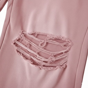 <b>Pink</b> Hooded <b>Tracksuit</b> Set 100% Cotton Lightweight Casual Loose Fit Full Length With Ripped Details For Women Autumn Wear - Product Image 6