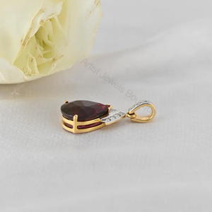 Natural Deep Red Garnet Diamond Rhodium Plated Luxury Women's Gift 14K <b>Solid</b> <b>Gold</b> <b>Pendant</b> OEM ODM Wholesale Supplier - Product Image 4