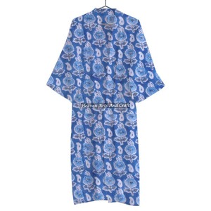 Bloc imprimé indien fait à la main pur coton écologique longueur au sol doux luxe confortable Kimono Robe femmes peignoir vêtements de nuit - Product Image 3