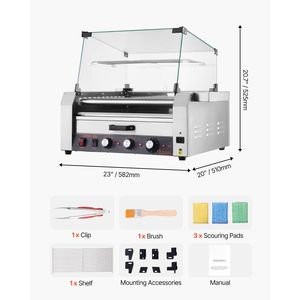 Macchina per hot dog in acciaio inox con 30 rulli, 1950W, grill per salsicce, scaldapane e copertura, attrezzatura per mantenere caldi 3 hot dog - Product Image 5