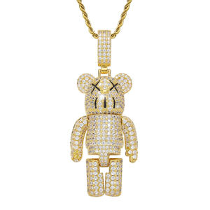 Colgante de Oso de Dibujos Animados en Plata 925 con Baño de Rodio y Micro Pavé de Diamantes, Amuleto de Lujo Unisex para Uso Diario - Product Image 2
