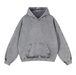 Sudadera con Capucha Extra Grande, Lavada, Estilo Vintage, Color Marrón, Transpirable, Tejida, para Hombre, en Seis Colores, 100% Algodón Felpa - Product Image 4