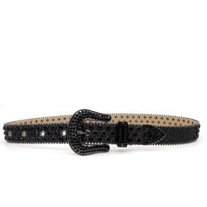 Cinturón Casual Reversible de Cuero Genuino Negro con Adorno de Diamantes de Imitación, Hebilla de Aleación, Diseño Sólido y Duradero - Product Image 5