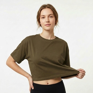 Female Plain Crop T Shirt Crew Neck Soft Cotton Slim Fit Short Sleeve T-Shirt Everyday Wear <b>Top</b> Women <b>Cropped</b> Black T Shirt - Product Image 2