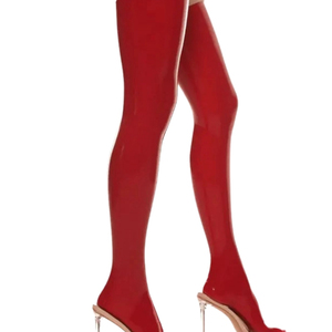 Women Red Opaque Over The Knee Pantyhose Seamless Spandex Polyester Sexy Style All Seasons Daily Wear - Product Image 6