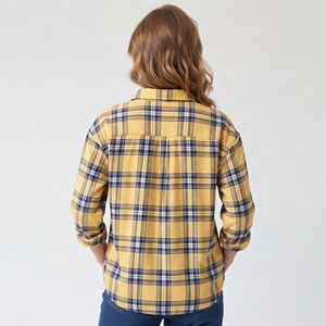 Women's Summer Plaid <b>Flannel</b> Shirt 100% Cotton Long Sleeve Button Collar Quick Dry Eco-Friendly Casual Sleeping Shirt - Product Image 3