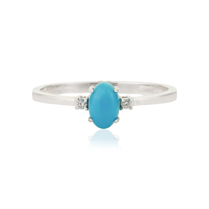 Latest Classic Style Oval Shape <b>Turquoise</b> & Round Cut Diamond Minimal <b>Ring</b> Simple 14K Pure White Gold Customized Bulk Jewelry - Product Image 1