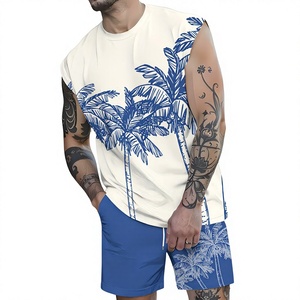 Ensemble décontracté d'été pour homme : débardeur sans manches et short imprimé 100 % coton, léger et respirant, idéal pour les vacances à la plage - Product Image 4