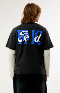 T-shirt noir à double manche coupe classique pour homme 2026, col roulé blanc à manches courtes, style streetwear décontracté, 100 % coton tricoté - Product Image 2