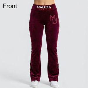 กางเกงเลกกิ้งเอวสูงทรงขาบานประดับดาวคริสตัลสีม่วง ยืดได้ แฟชั่นสตรีทแวร์ ทรงพรีเมียม - Product Image 1