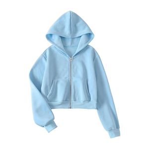 Women's <b>Cropped</b> <b>Zip</b> <b>Up</b> Hoodie Solid Color Full Sleeve Hooded Sweatshirt Casual Wear Breathable Knitted Cotton Crop top hoodie - Product Image 5