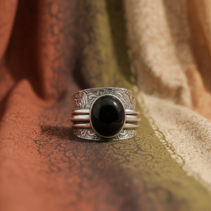 Gothic Black Onyx <b>Ring</b> Vintage Floral Engraved Spinner <b>Ring</b> Handmade Silver Jewelry for men and women - Product Image 5