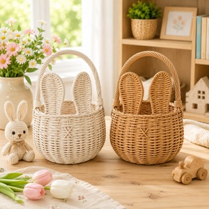 Panier de Pâques en rotin blanc fait main avec poignée, panier cadeau décoratif en forme de lapin pour les enfants, décoration de fête, décoration de chambre d'enfant - Product Image 3