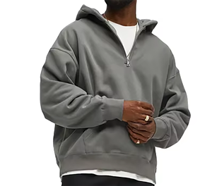 Sweat-shirt à capuche gris surdimensionné pour homme, en molleton, à demi-zip, couleur unie, coupe classique, pour l'automne - Product Image 5
