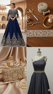 Exquisito Encaje Floral Romántico y Ecológico con Bordado de Hilo Dorado y Cordón, Adornado con Perlas y Bordado Metálico - Product Image 2