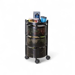 Carrito multifuncional comercial para almacenamiento de alimentos MS con recubrimiento en polvo, estante de cocina con tres cestas sólidas y ruedas de PU. - Product Image 5