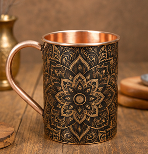 <b>Copper</b> <b>Mug</b> With Black Mandala Design Bohemian Style Home Drinkware Eco-Friendly Handle Onyx Black Floral Cocktail Drinkware - Product Image 1