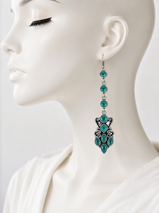 Boucles d'oreilles pendantes longues en zircon vert en gros |   Boucles d'oreilles pendantes bohèmes tendance en argent plaqué antique – Fournisseur en gros - Product Image 4