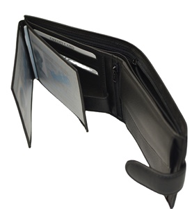 Cartera Triple de Cuero Genuino para Hombre WOW, con Bloqueo RFID, Diseño Minimalista, Cierre Plegable Negro, para Uso Diario - Product Image 4