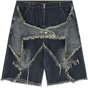 Pantalones Cortos Vaqueros de Moda con Efecto Desgastado, Pierna Ancha, Múltiples Bolsillos, Borde Deshilachado, Estilo Hip Hop, Unisex, Moda Urbana - Product Image 1