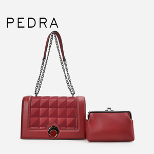 Ensemble de 2 pièces pour femmes PEDRA, sac à bandoulière en cuir PU, fermeture à fermoir métallique, sac à bandoulière matelassé avec chaîne, petit porte-monnaie pour femmes - Product Image 4