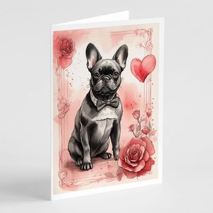 Bulldog francés Valentine Roses Whimsical A7 Tarjetas de felicitación Paquete de 8 tarjetas de nota en blanco con sobres Tamaño 5x7 - Product Image 1