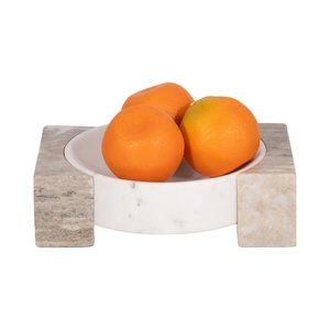 Luxury Black Marble Deep Bowl Premium Handmade Stone Serving Bowl Classic <b>Round</b> Decorative Bowl for Dining <b>Table</b> with <b>white</b> base - Product Image 6