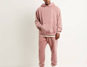 Sudadera con Capucha Lisa de Color Sólido, 100% Algodón, para Hombre, con Lavado Ácido, Estampado Digital, Talla Grande, Hombros Caídos - Product Image 4