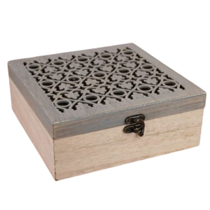 Custom Logo Distressed Wooden <b>Tea</b> <b>Box</b> with 4 Compartments Rustic Laser Cut <b>Tea</b> Bag Organizer <b>Box</b> With Latch For Gift Packaging - Product Image 1