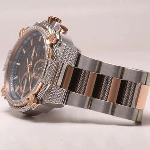 Luxury <b>diamond</b> wristwatch with round dark dial rose gold accents chronograph subdials sparkling bezel ornate bracelet elegant - Product Image 4