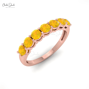Bague demi-éternité artisanale en or rose massif 14 carats avec citrine naturelle de 3 mm sertie à griffes – Cadeau idéal pour les amis - Product Image 1