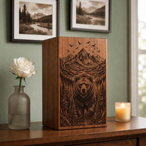 Handmade Wooden Cremation Urn Engraved <b>Memorial</b> <b>Keepsake</b> <b>Box</b> Natural Wood Ashes Container American Style - Product Image 2