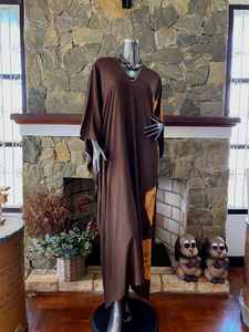 Robe longue bohème en rayonne tie-dye marron foncé, taille plus, vêtements de détente - Product Image 5