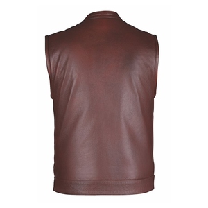 Gilet en cuir de vachette vieilli teinté brun-rougeâtre avec fermeture éclair à boutons-pression dissimulés, deux poches, bordeaux, respirant, vêtement d'extérieur - Product Image 2