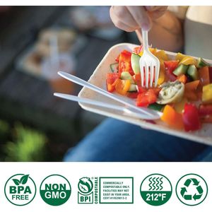 Vajilla Desechable 100% Compostable y Ecológica, Platos, Tenedores y Cucharas de Plástico Resistentes, Sin Cuchillos - Product Image 2