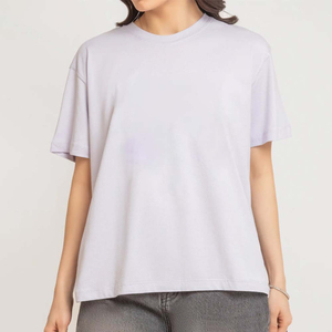 T-shirt décontracté pour femme en polyester/coton écologique, coupe classique, motif uni, col rond, logo personnalisé, tissu en toile, été - Product Image 1
