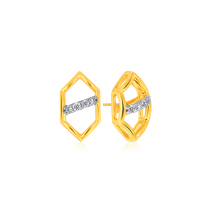 Pendientes Minimalistas de Oro Amarillo con Diamantes Hexagonales Simples, Pendientes de Barra con Diamantes para Uso Diario de Mujer - Product Image 2