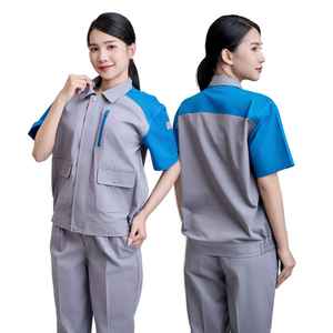 Ensemble de vêtements de travail de sécurité à manches courtes pour femmes, haute visibilité, confortable, bleu ciel et gris, respirant, durable, uniforme réfléchissant - Product Image 1