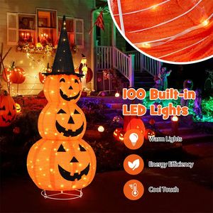 Decorazione di Halloween: Zucche Impilate Illuminate da 1,5 Metri con Cappello da Strega - Product Image 6