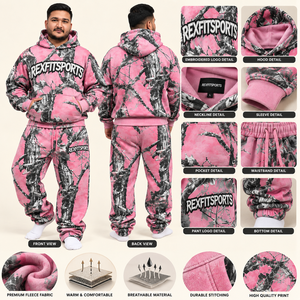 Ensemble de survêtement en polaire camouflage rose de qualité supérieure, sweat à capuche et pantalon de jogging personnalisés, vêtements de sport, vente en gros, fabricant OEM ODM, REXFITSPORTS Apparel - Product Image 6