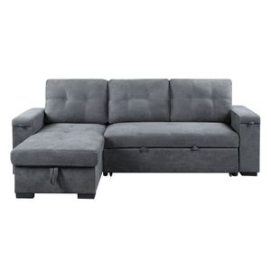 Toby 95 Reversible <b>Sleeper</b> Sectional <b>Sofa</b> Gray Woven Fabric Storage Chaise Cup Holder Charging Ports Pockets Product <b>Sofa</b> Beds - Product Image 4