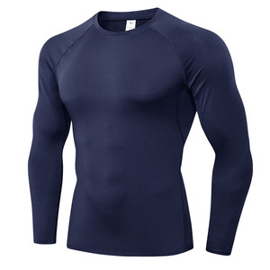 T-shirt de sport pour homme à manches longues, coupe ajustée, séchage rapide, motif uni, en tissu Spandex/Polyester – Vente en gros - Product Image 2