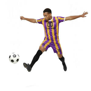 Ensemble short et maillot de football pour adulte, respirant, 100% polyester, rayé, uniforme de football, vêtements de club sportif - Product Image 2