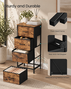 Cómoda Moderna de 4 Cajones, Color Marrón Rústico y Negro Tinta, Mueble de Almacenamiento para Dormitorio o Sala de Estar, Unidad Independiente, Duradera - Product Image 3