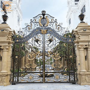 Puertas de Entrada Dobles de Hierro Forjado Estilo Victoriano Real KHP, Duraderas, con Acabado Dorado Antiguo y Diseño Avanzado Antirrobo - Product Image 1