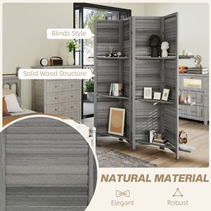 Divisorio per Stanza in Legno a 4 Pannelli, Alto 67 Pollici, Portatile, con 3 Ripiani Espositivi Pieghevoli per Camera da Letto - Product Image 6
