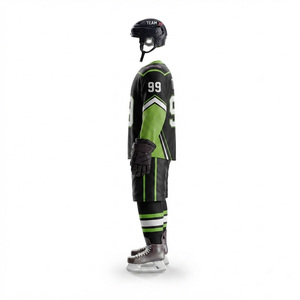 Ensemble d'uniformes de hockey sur glace personnalisés par sublimation, noir et rouge, avec nom du joueur, maillot et pantalon pour homme adulte, sans manches, anti-humidité, hiver - Product Image 4