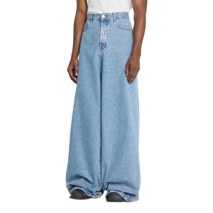Jean en denim personnalisé 2026 pour homme, avec logo cristal, coupe baggy, cinq poches, longueur intégrale, super ample, en denim délavé, unisexe - Product Image 1