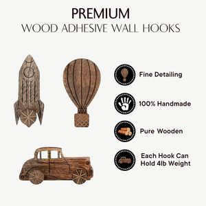 Ganchos de Pared de Madera para Niños, con Diseño de Avión, Coche, Cohete y Globo, Adhesivos Decorativos, Creativos - Product Image 6