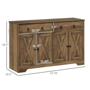 Light Brown Farmhouse <b>Sideboard</b> for <b>Kitchen</b> or Dining Buffet <b>Cabinet</b> with Barn Style Doors Adjustable Shelves for Villa Use - Product Image 3